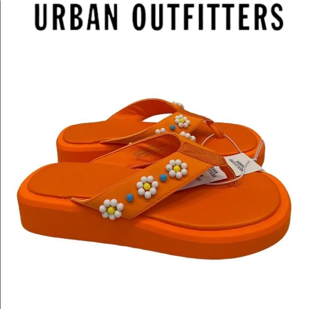 NEW Urban Outfitters UO Embellished Flower Orange Thong Sandals 6 7 8 9